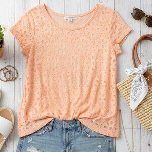 LOFT Peach Floral Eyelet Short-Sleeve Top